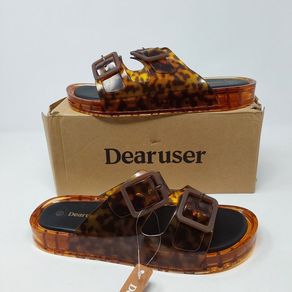 Dearuser Womens 10 Leopard Tortoise Jelly Platform Slides Buckle Sandals AD00572